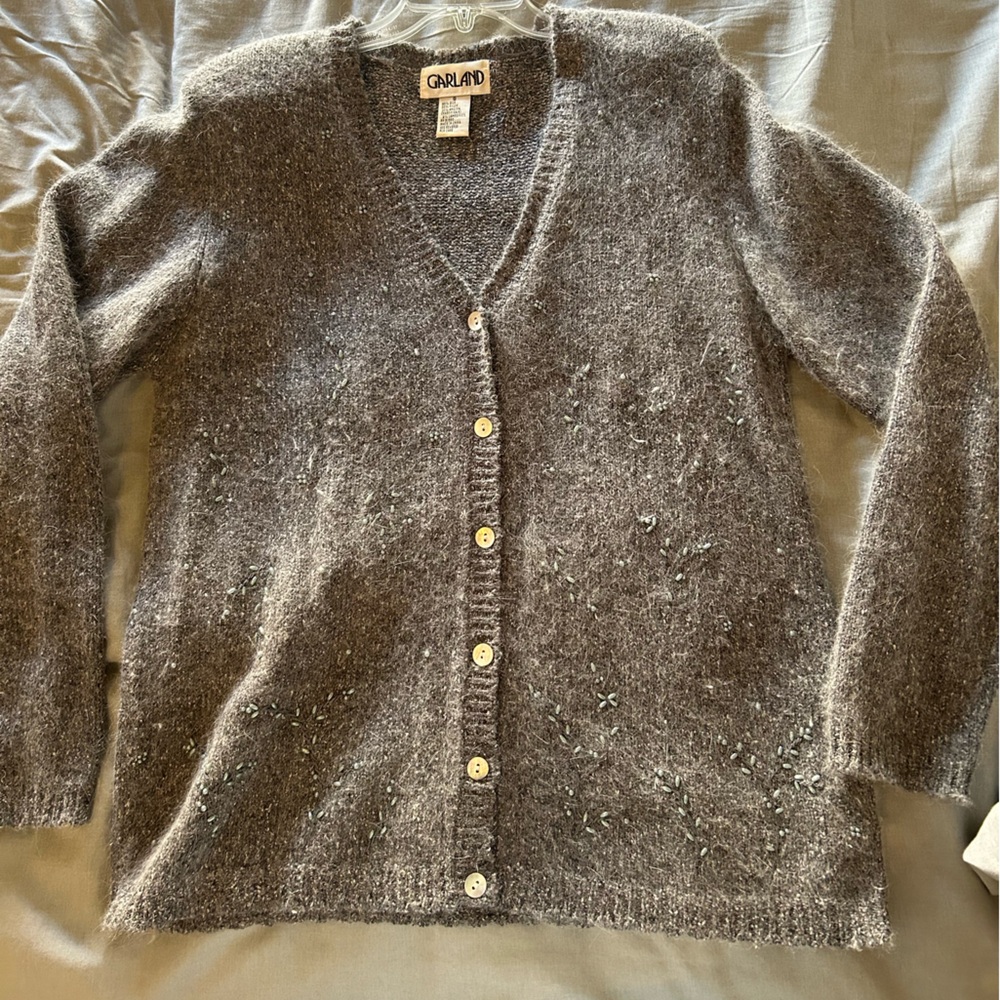 Garland silk blend cardigan sweater with beaded details